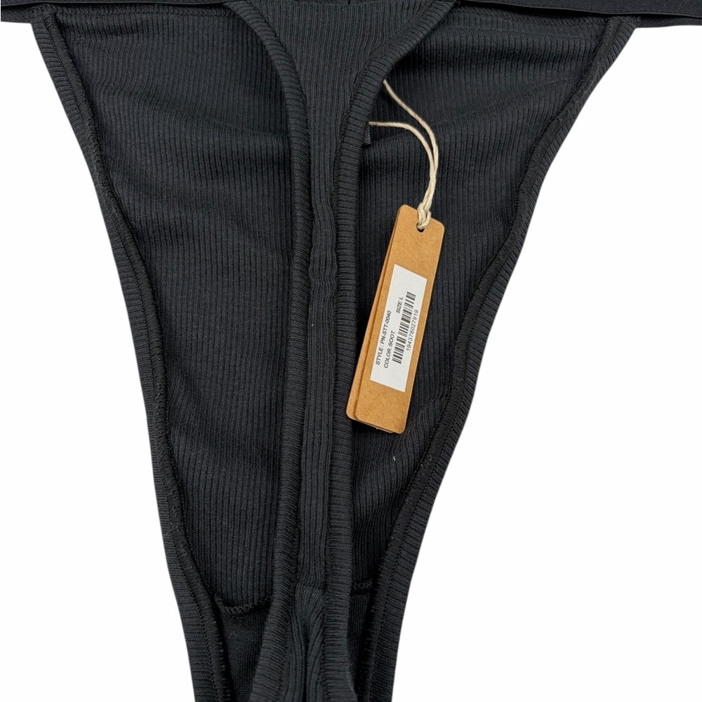 SKIMS Cotton Rib Thong Soot Black Size L NWT - Picture 5 of 7